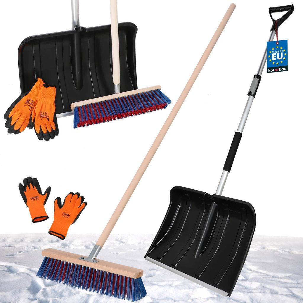 KOTARBAU Set Schneeschaufel mit Teleskopstiel 84-118 cm Straßenbesen 43 cm + Handschuhe Schneeschieber Snow Shovel Schneeräumer Gartenbesen mit...