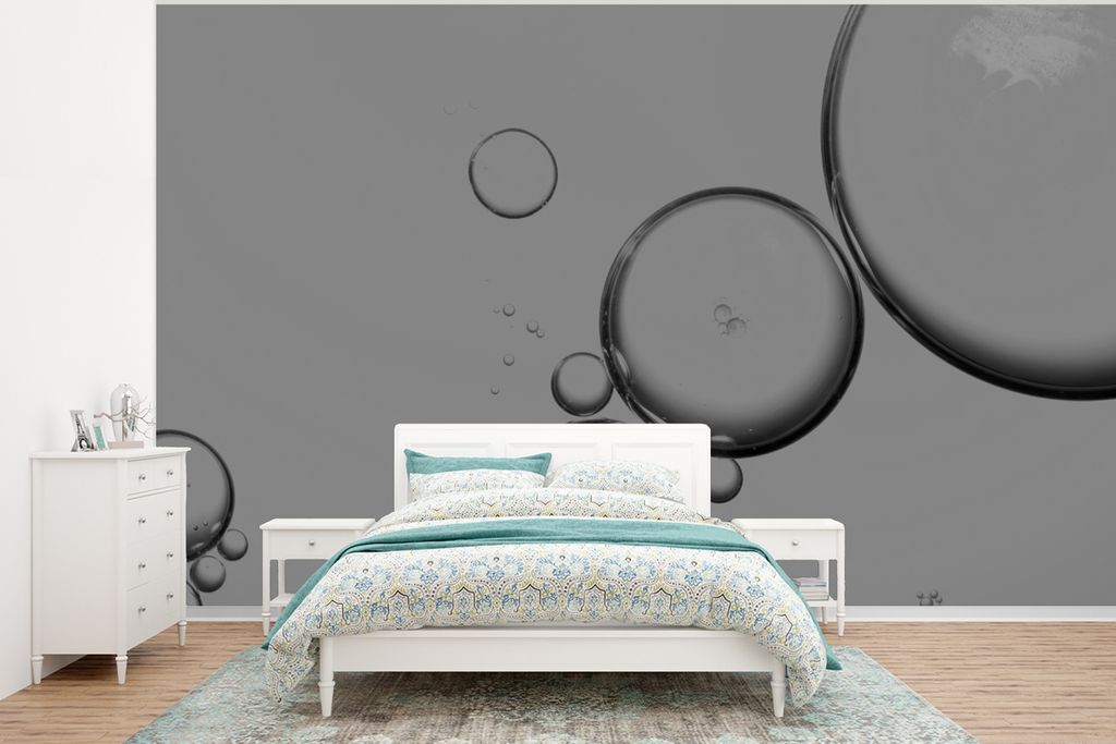 MuchoWow Fototapete für Wohnzimmer oder Schlafzimmer Wandtapete Vinyl Motivtapete Luftblase - schwarz und weiß - 350x260 cm - Wohnzimmer-Tapete