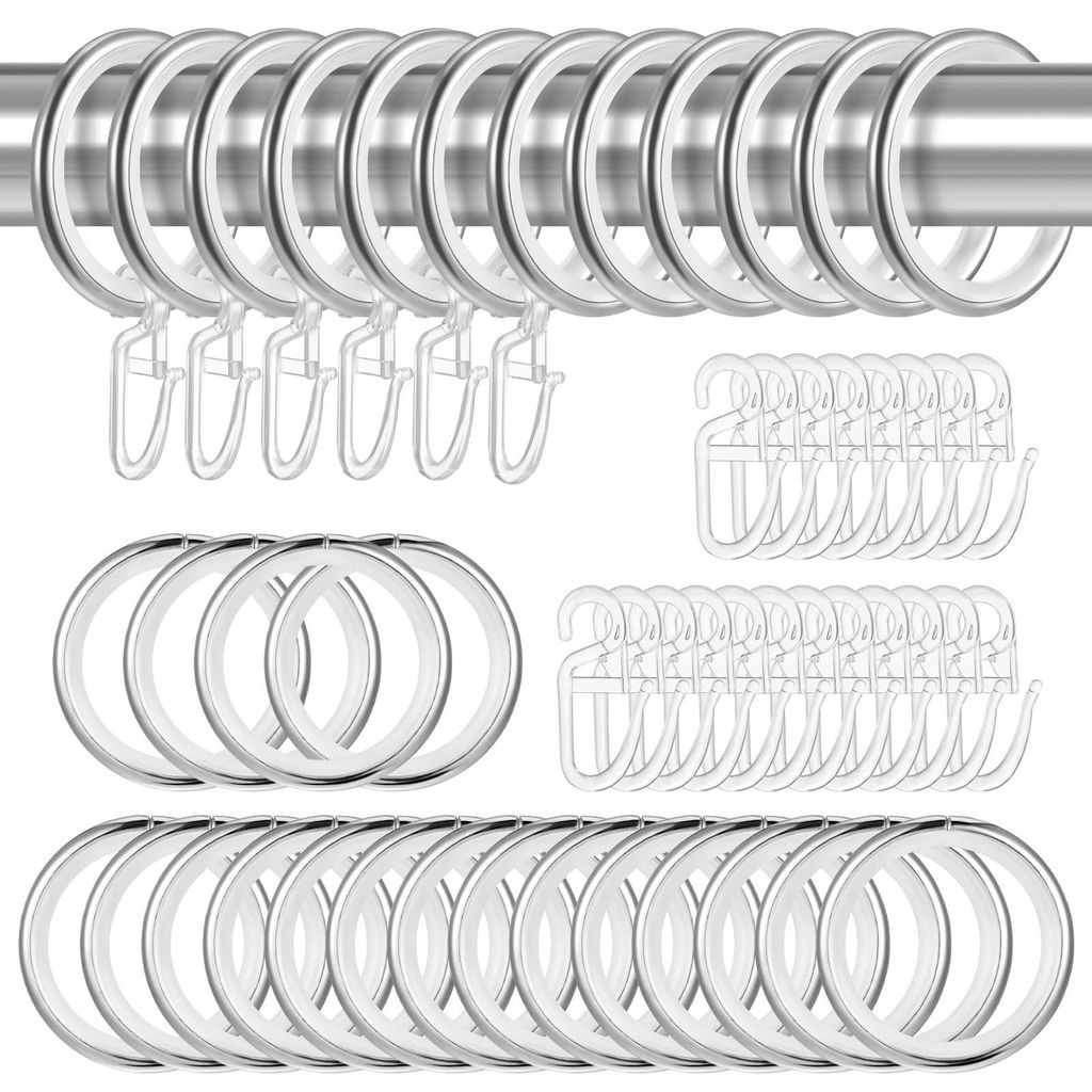 30 Metall-Gardinenringe, Aufhängeringe mit Schiebemechanismus und Kunststoff-Gardinenhaken für Fenster, Türen und Duschvorhänge, 30 mm Innendur...