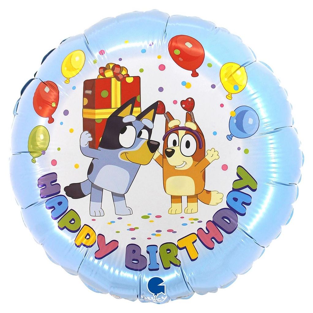 1 Folienballon Rund Bluey Happy Birthday, 46 cm / 18 Immagine del prodotto 