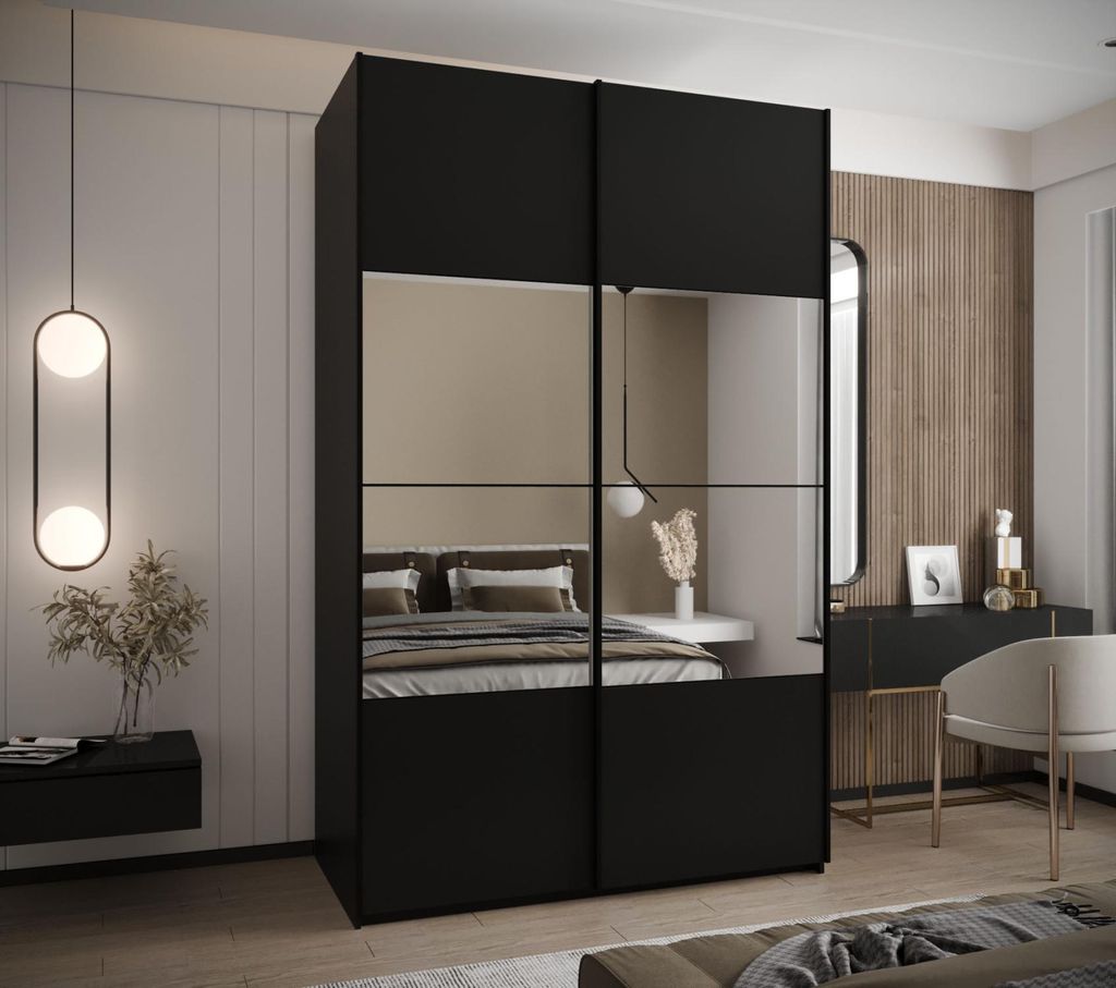 Zweitüriger Kleiderschrank SAMARA 4 - 150 cm, schwarz/schwarz