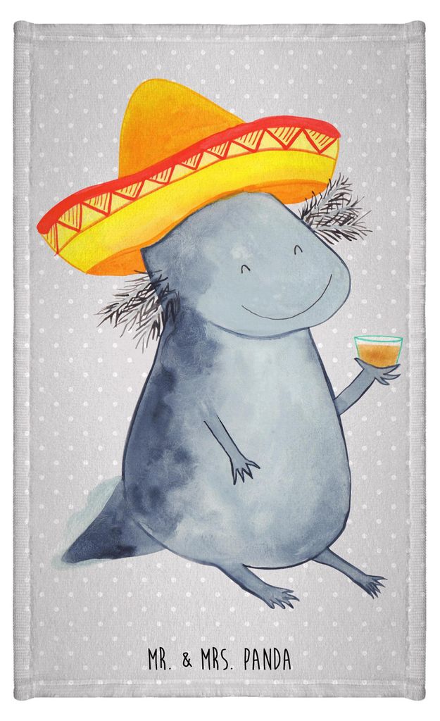 Mr. & Mrs. Panda Handtuch Axolotl Tequila - Grau Pastell - Geschenk, trinken, Klein, gäste wc, Mexiko, Mini-Handtuch, frottierhandtuch, Urlaub, Pa...