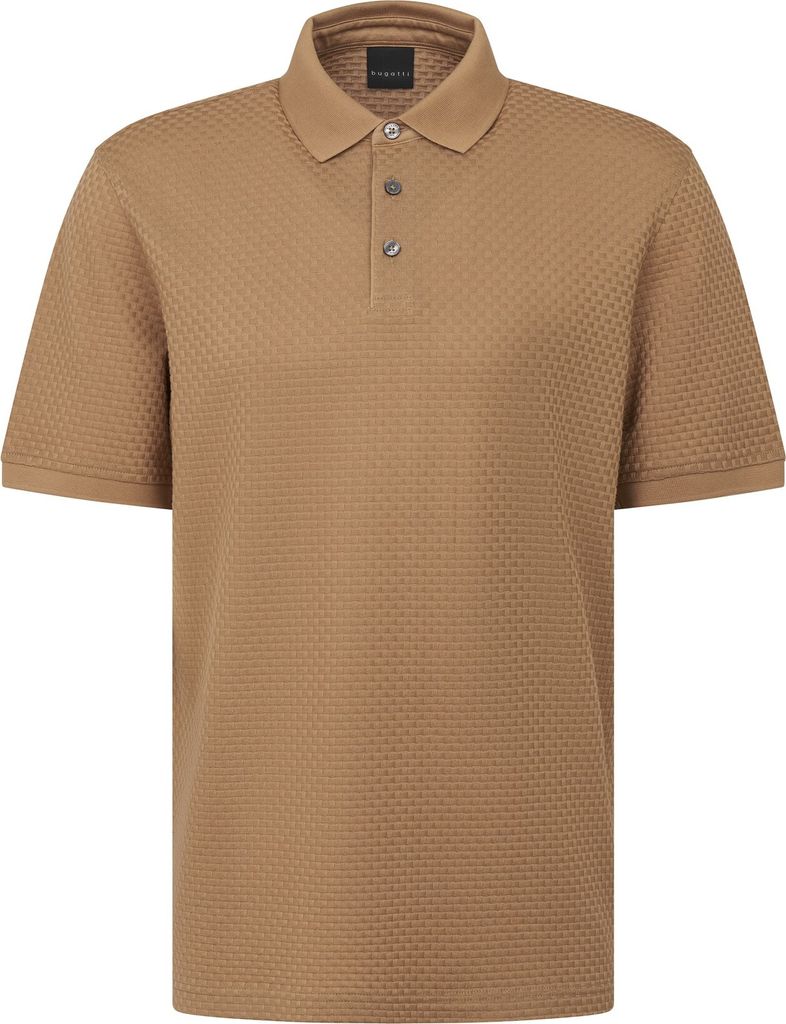 Bugatti Polo braun gerippt einfarbig Baumwolle weite Passform