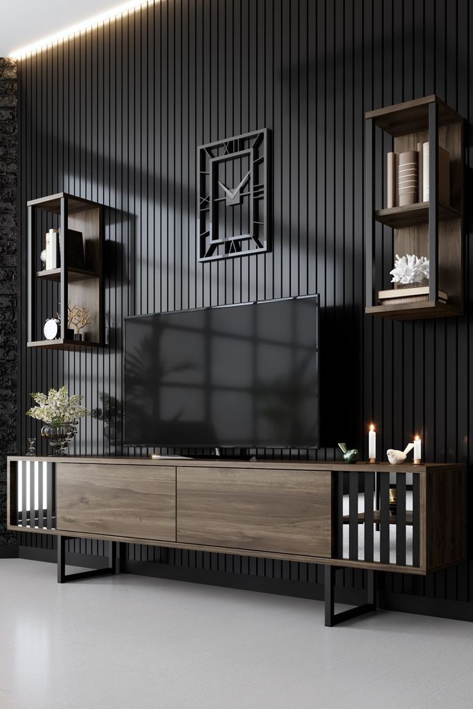 Skye Decor, Linea Chrome - Noce, Nero, Mobili TV, noce, 180 Immagine del prodotto 