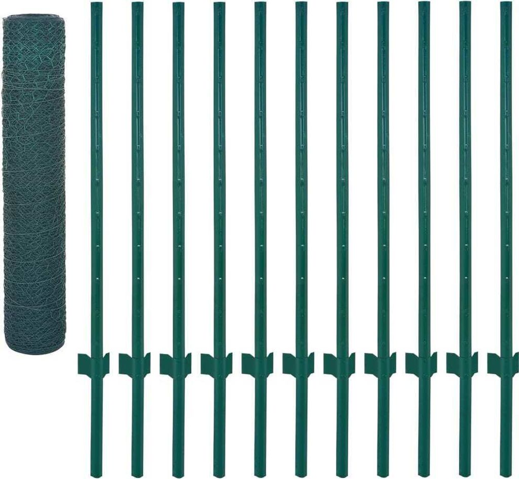 Cloris DesignMöbel Metallzäune - Grün Maschendrahtzaun mit Pfosten Stahl 25x0,75 m Grün Schlichtes7252174