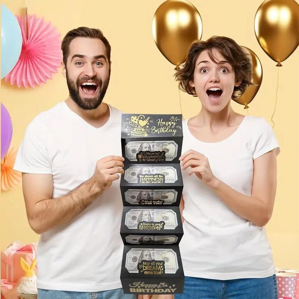 Geburtstag Geldbörsen für Bargeschenke - Überraschungsgeldhalter - Geburtstagskarte für Männer, Frauen, Mädchen und Jungen - Schwarz und Gold