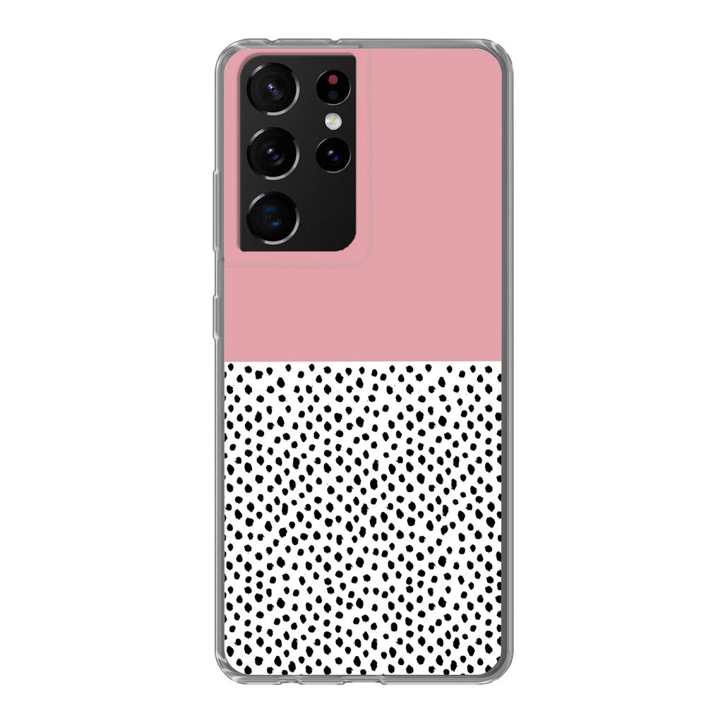 MuchoWow Handyhülle Schutzhülle Hülle für Samsung Galaxy S21 Ultra Polka dots - Schwarz - Rosa Silikon Softcase Handy Hülle - Mobiltelefon