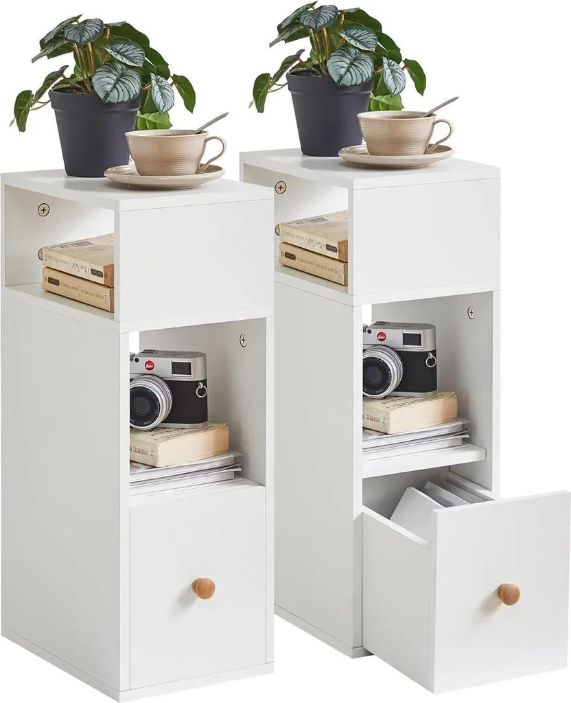 Table de Chevet Étroite Lot de 2 Bout de Canapé Moderne Petit Espace Bois