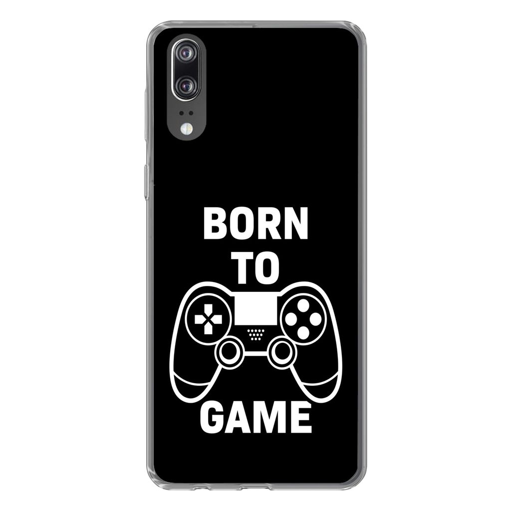 MuchoWow Handyhülle Schutzhülle Hülle für Huawei P20 Gaming - Zitate - Controller - Zum Spielen geboren - Schwarz - Weiß Silikon Softcase Ha...