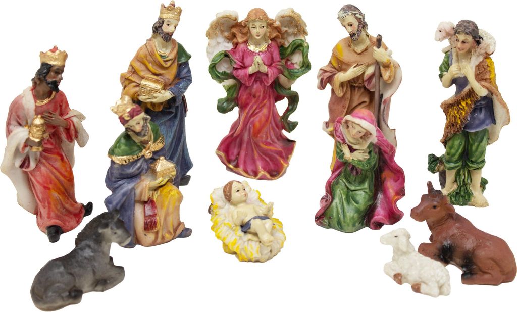 Krippenfiguren Set Weihnachten mit 11 Figuren (bis 10 cm) im klassischen Design für Krippen Weihnachtsdeko