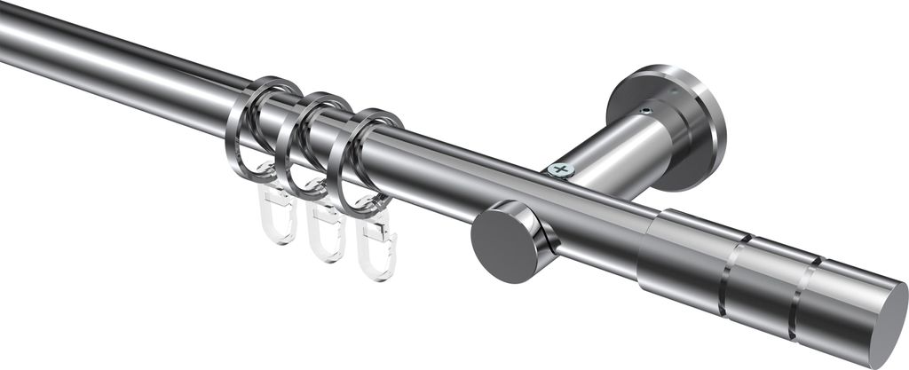 Interdeco Gardinenstange / Vorhangstange Chrom, Typ Platon Elanto (Rillenzylinder), 20 mm Ø 1-läufig, 140 cm