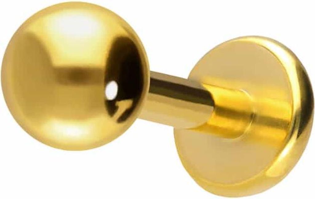 Ohrpiercing, Nasenpiercing Chirurgenstahl Labret Gold Stablänge: 6mm + Stabstärke: 1,2mm + Kugelgröße: 3mm