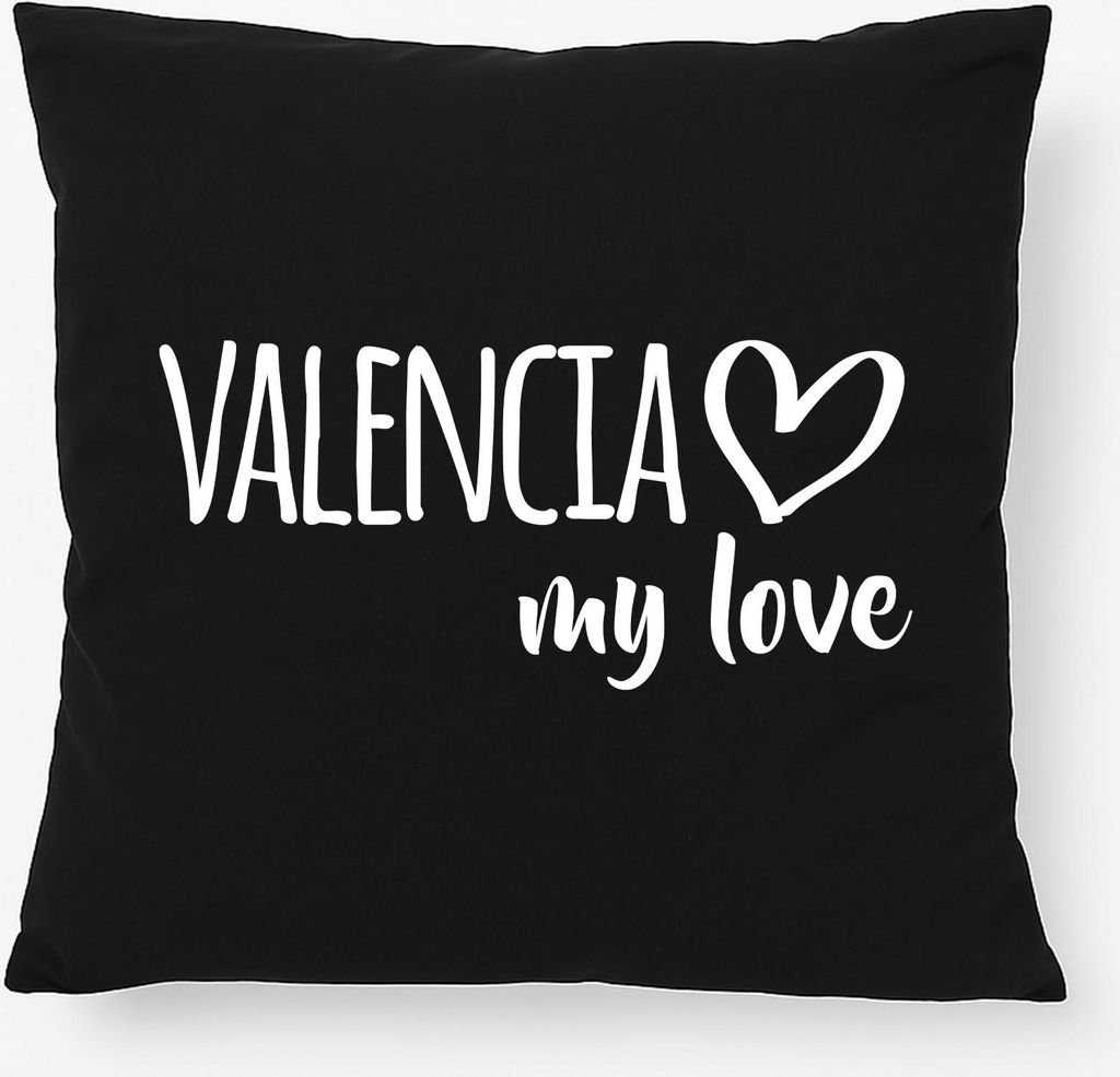Huuraa Kissen Valencia my love 40x40cm mit Füllung Black Baumwolle Dekokissen Geschenkidee