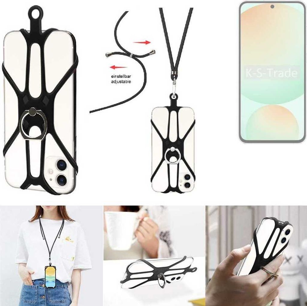 K-S-Trade 3in1 Handykette Handyband Handykordel Halsband Smartphone-Ring Handy-Ring kompatibel mit Samsung Galaxy S24 FE Fingerhalterung Handyring