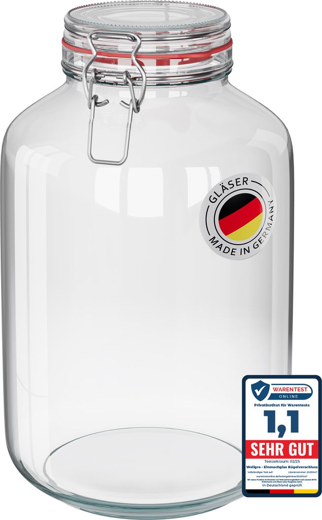 WELLGRO Einmachgläser mit Bügelverschluss rund 4880ml - Produktbild 