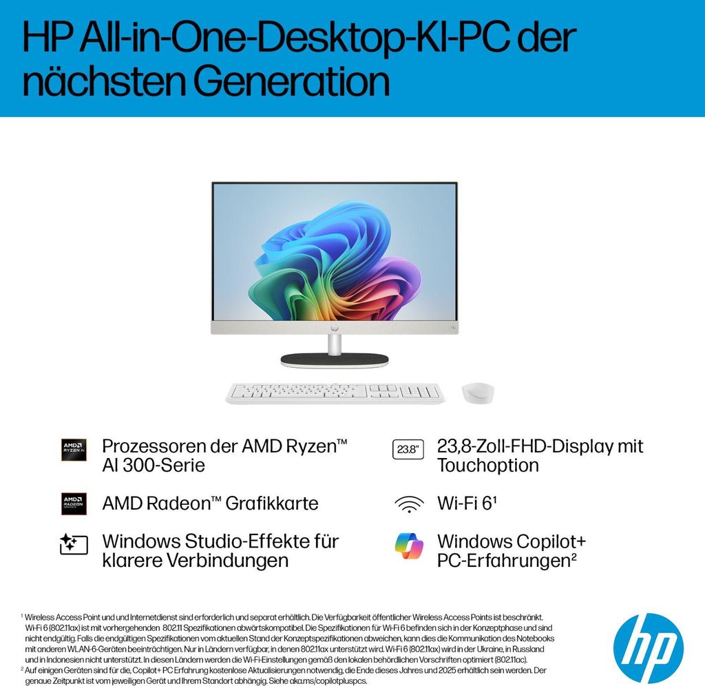 HP 24-ct2450ng Next Gen AI PC, 60,5 cm (23.8"), Full HD, AMD Ryzen AI 5, 16 GB, 1 TB, Windows 11 Home