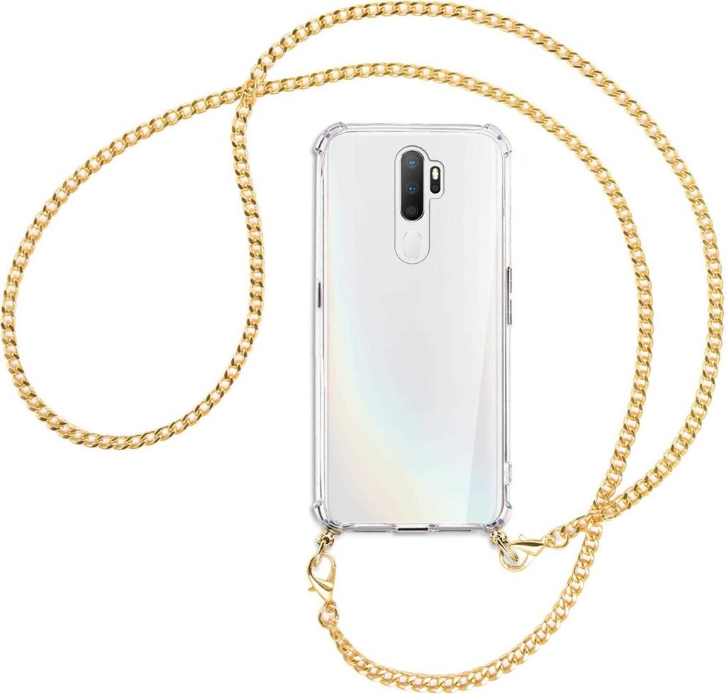 Handykette Backcover-Schutzhülle mit Band (Metall goldfarben) für Oppo A5 2020 / A9 2020 / A11x - goldfarbene Kette