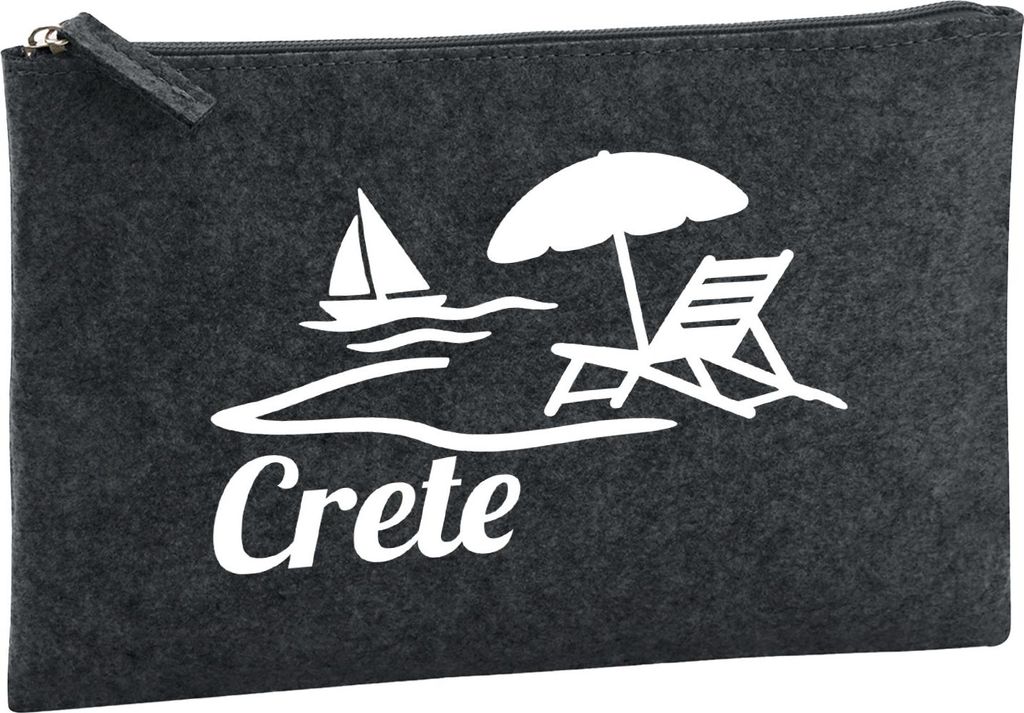 Huuraa Kulturbeutel Crete Griechenland 1 Liter Charcoal Filz Kosmetiktasche Geschenkidee