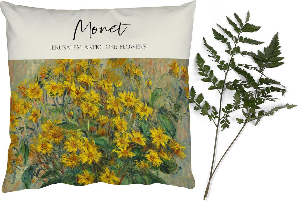MuchoWow Zierkissen Sofakissen Wohnzimmer Dekokissen 60x60 cm Gemälde - Topinamburblüten - Monet - Sitzfläche - Foto Polster