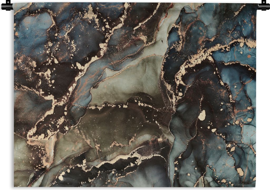 MuchoWow Wandteppich Wandbehang Marmor - Gold - Grün 150x112.50 cm Tapisserie Dekoration Wandtuch - Wanddecke - Wandteppiche