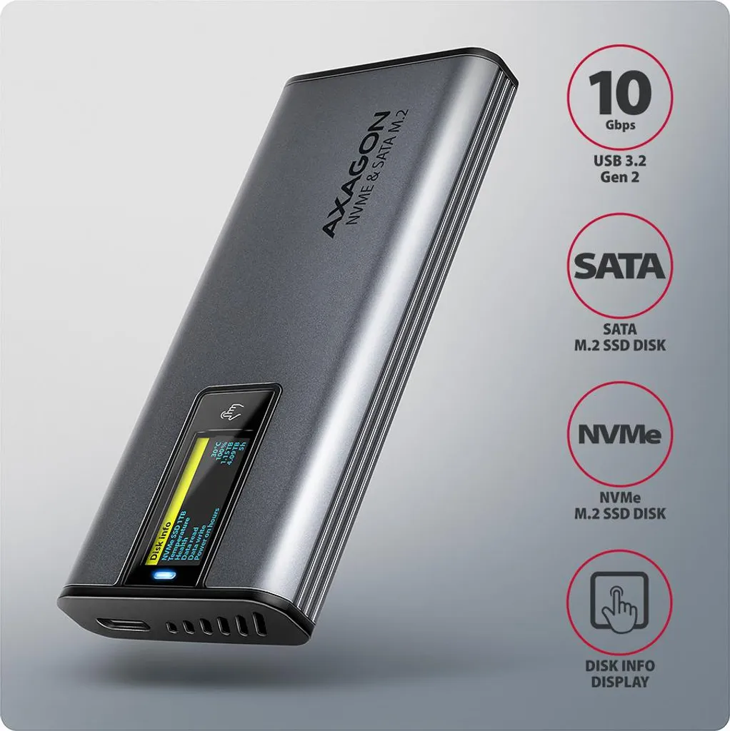 AXAGON EEM2-SD2 SSD enclosure USB3.2 Gen2 M.2 NVMe/SA