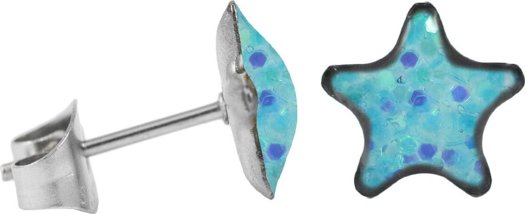 Ohrstecker Chirurgenstahl glitzernder Stern Farbe - Hellblau