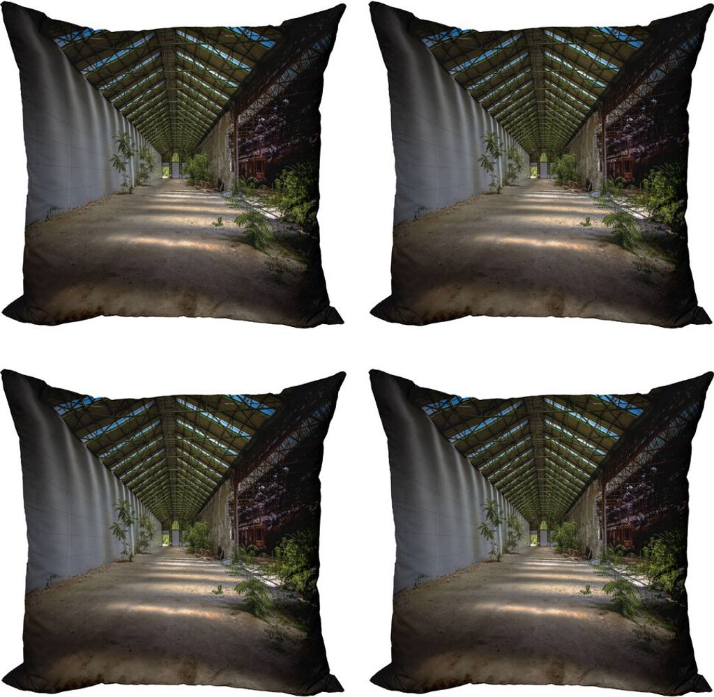 ABAKUHAUS Rustikal Kissenbezug Set (4 Stück), verlassene Grunge, Moderner Doppelseitiger Digitaldruck, 40 cm x 40 cm, Grau Grün