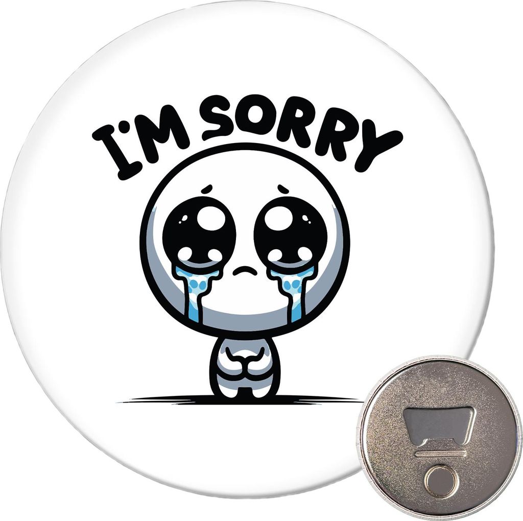 Huuraa Magnet I'm sorry weinendes Männchen 59mm Kühlschrankmagnet rund Flaschenöffner Geschenkidee