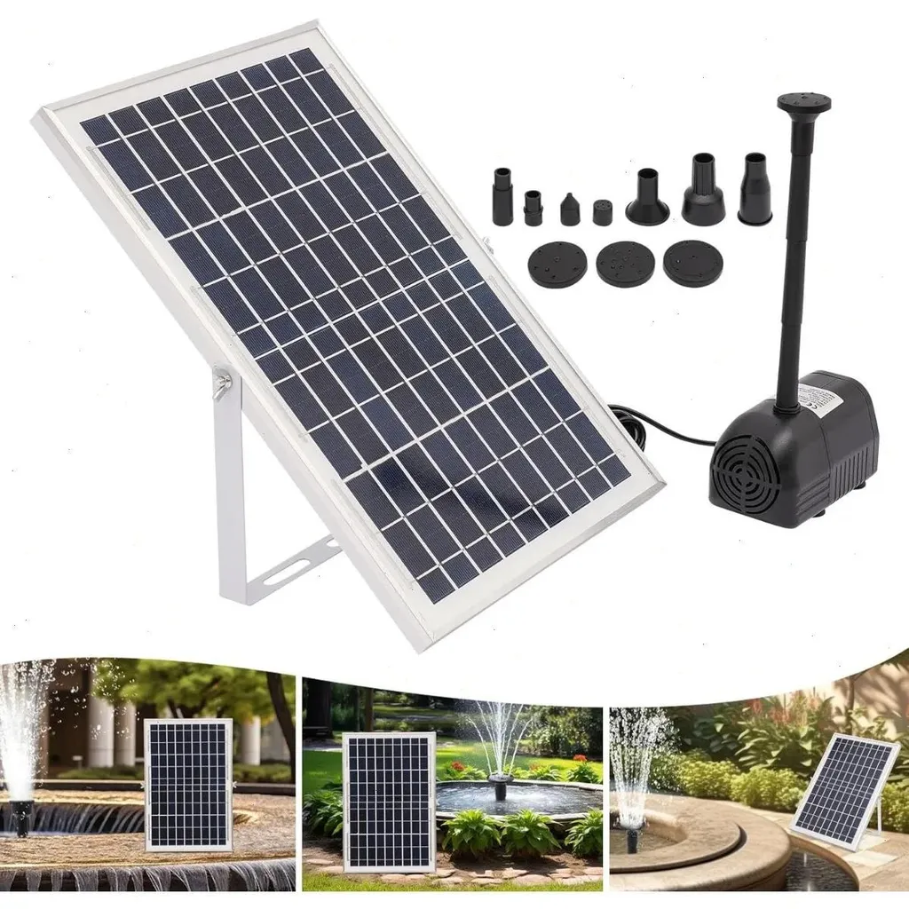 Pompe de fontaine solaire complète avec panneau 10W et moteur Brushless