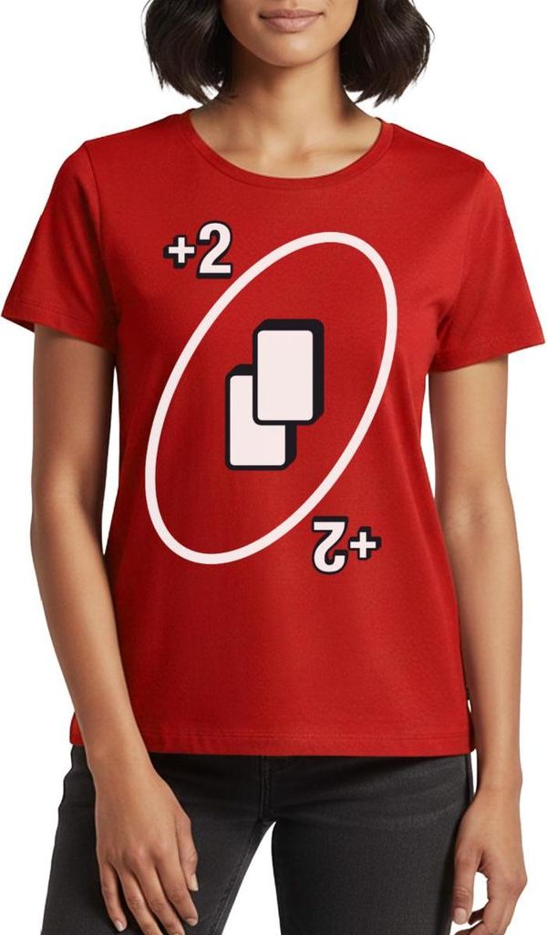 Spreadshirt UNO Karten Kostüm +2 Zwei-Ziehen-Karte Frauen Premium T-Shirt, XXL, Rot