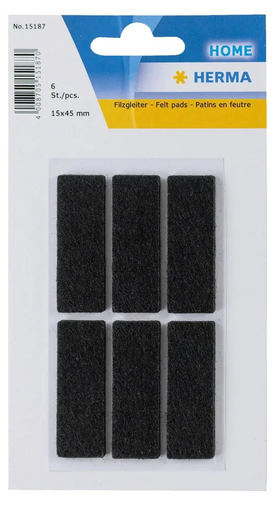 Patins de protection en feutrine noire autocollante 15x45 mm pour meubles
