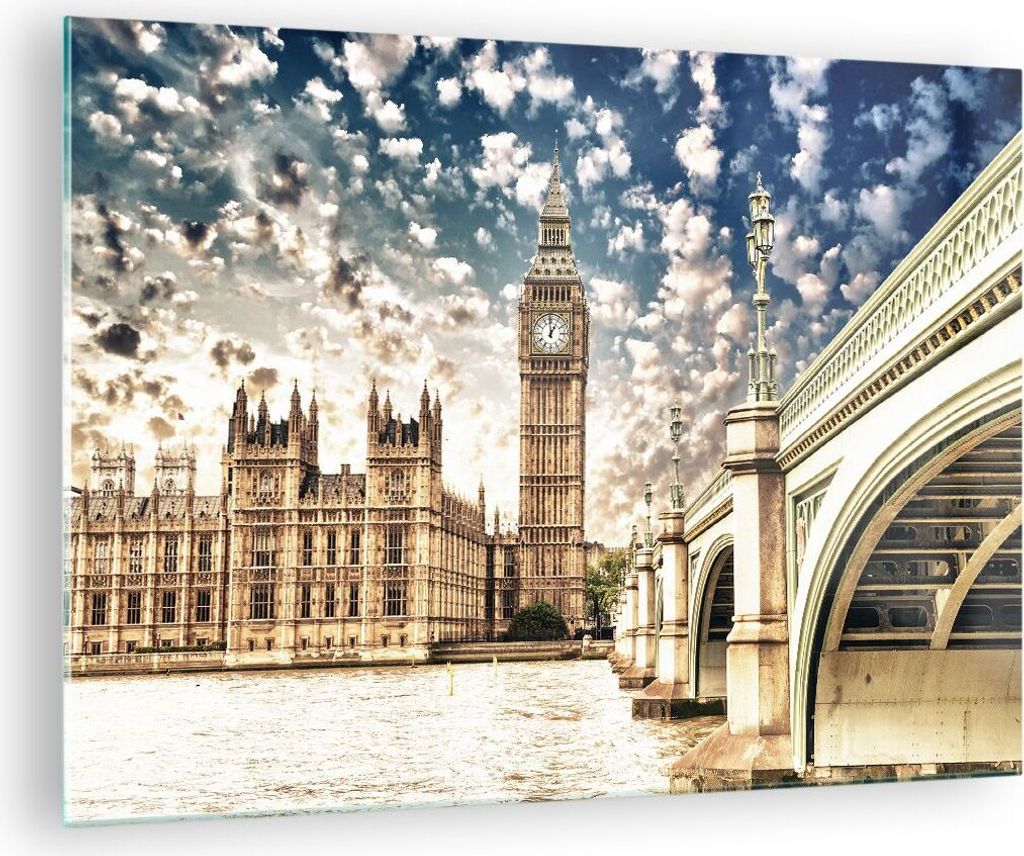 Bilder auf glas - London architektur big ben - 70x50cm - Glasbilder - Wandbilder - Kunstdruck - zum Aufhängen bereit - Wanddekoration aus Glas - G...