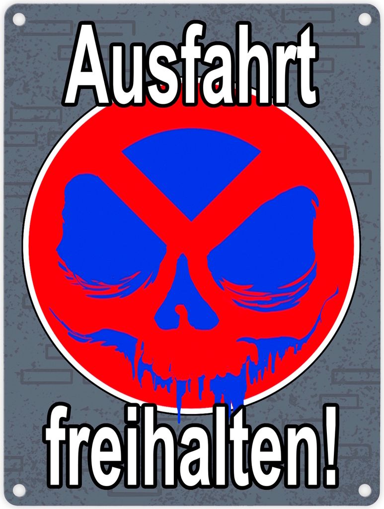 Metallschild in 15x20 cm Totenkopf Motiv - Ausfahrt freihalten! Privatgrundstück