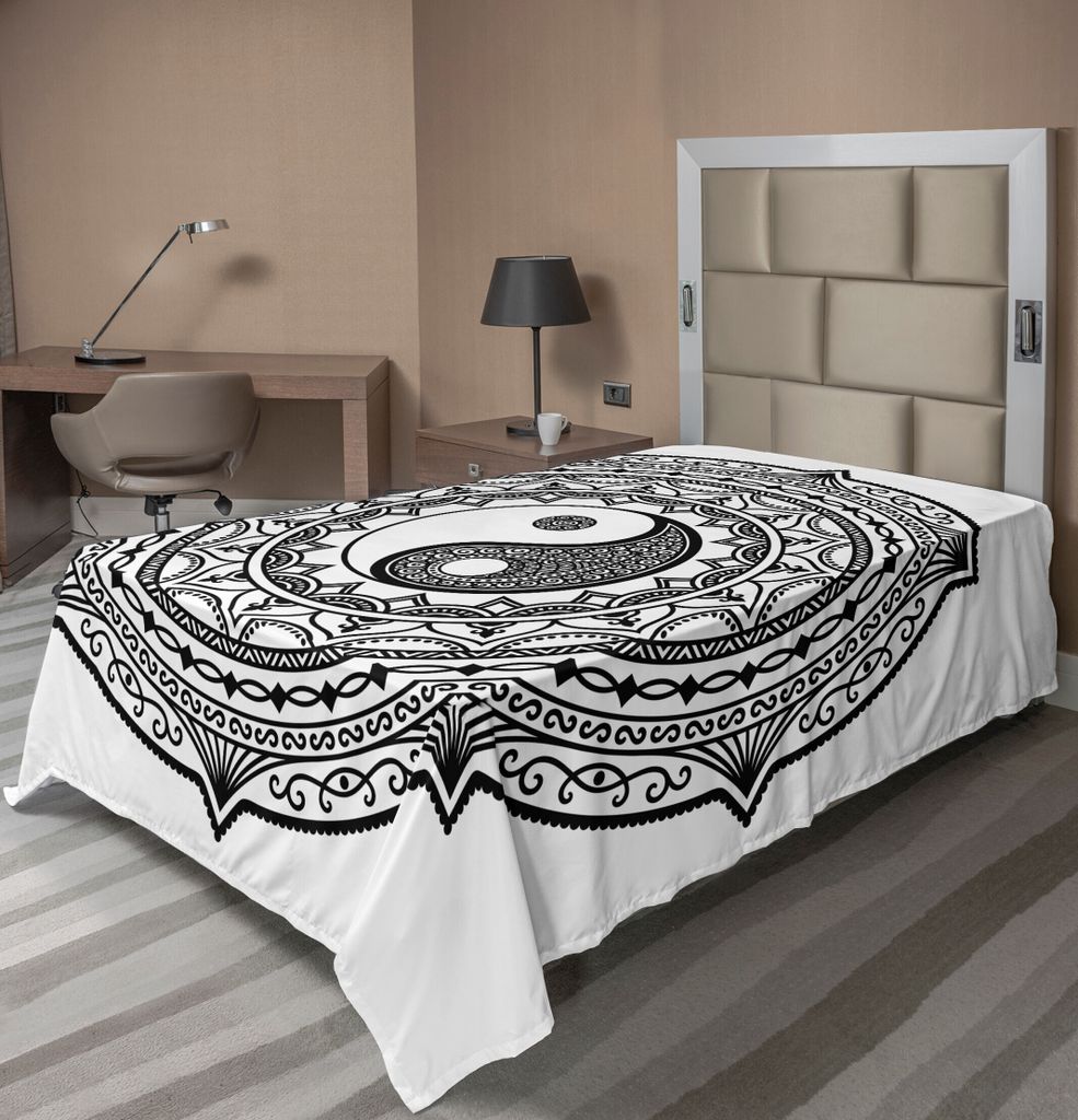 ABAKUHAUS Ying Yang Bettlaken, Kreis-Mandala-Muster mit Yin Yang-Zeichen gemacht mit Paisley-Motiv-Karma-Kosmos, weiches bequemes oberes Bettlaken ...