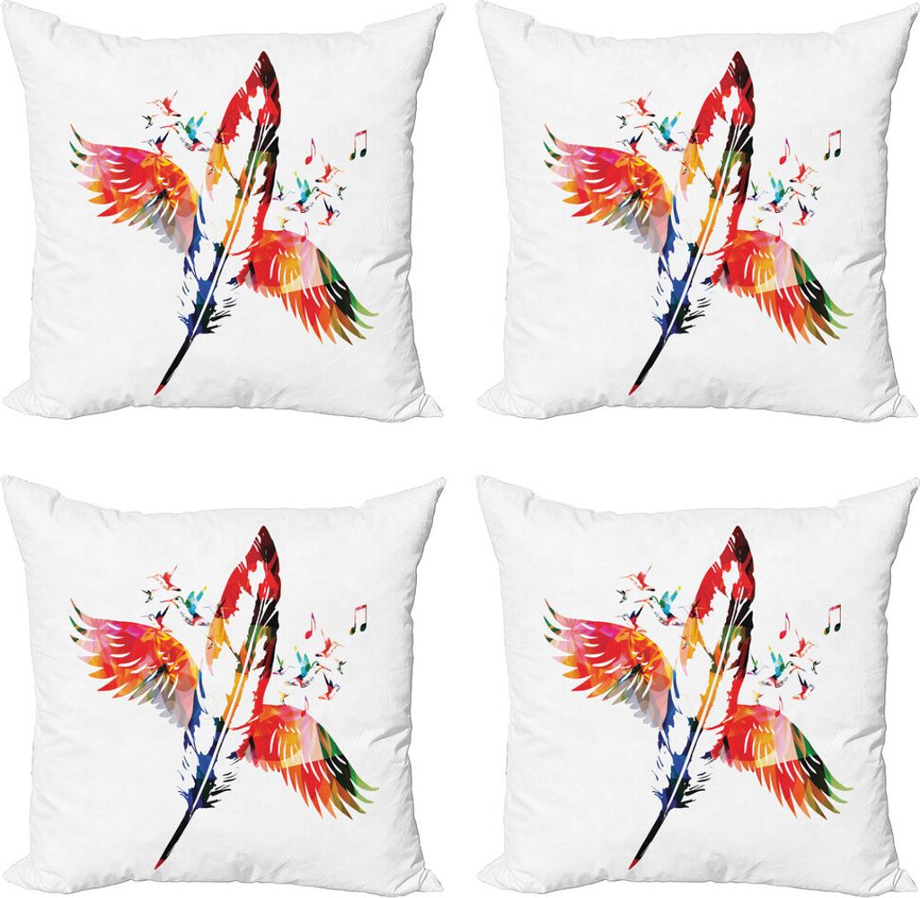 ABAKUHAUS Gefieder Kissenbezug Set (4 Stück), Feder mit Flügeln Vögel, Moderner Doppelseitiger Digitaldruck, 40 cm x 40 cm, Mehrfarbig