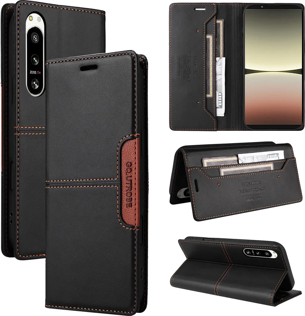 Custodia Sony Xperia 5 IV: Addio Portafoglio! Flip Case Pelle Nero