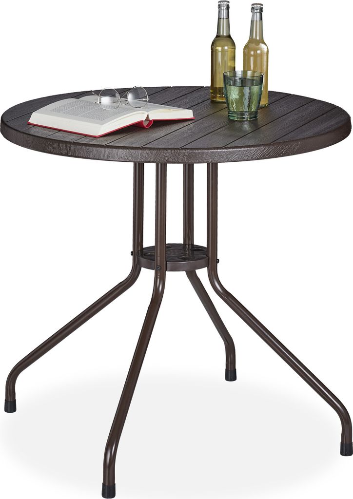 Relaxdays Gartentisch, Holz-Optik, runder Outdoortisch, Produktbild 