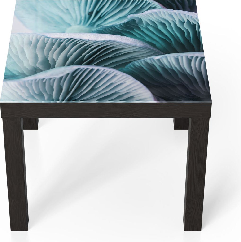 DEQORI Couchtisch 55x55 cm Schwarz 'Leuchtende Pilzlamellen' Glas Beistelltisch