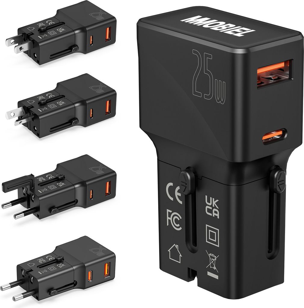 MMOBIEL Reiseadapter Weltweit 25W - All-in-One Universal Reisestecker – mit USB-C 25W