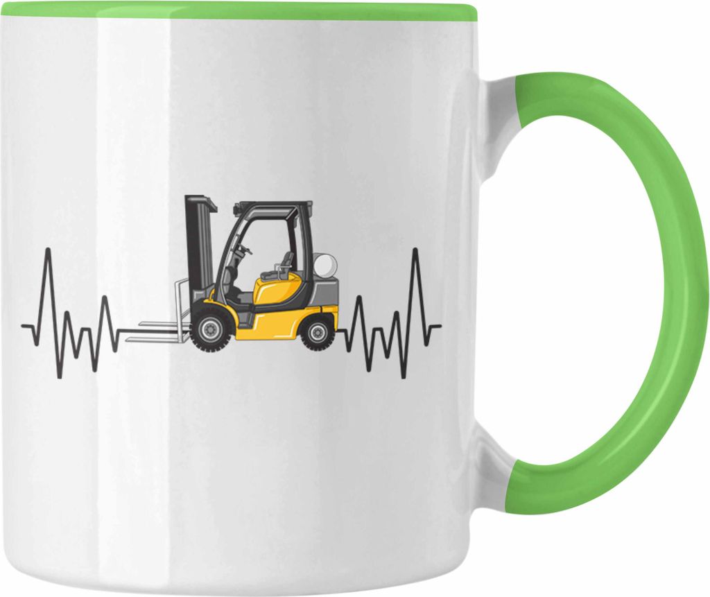 Trendation - Gabelstapler Herzschlag Tasse Geschenk für Staplerfahrer Lager Hobby Geschenkidee (Grün)
