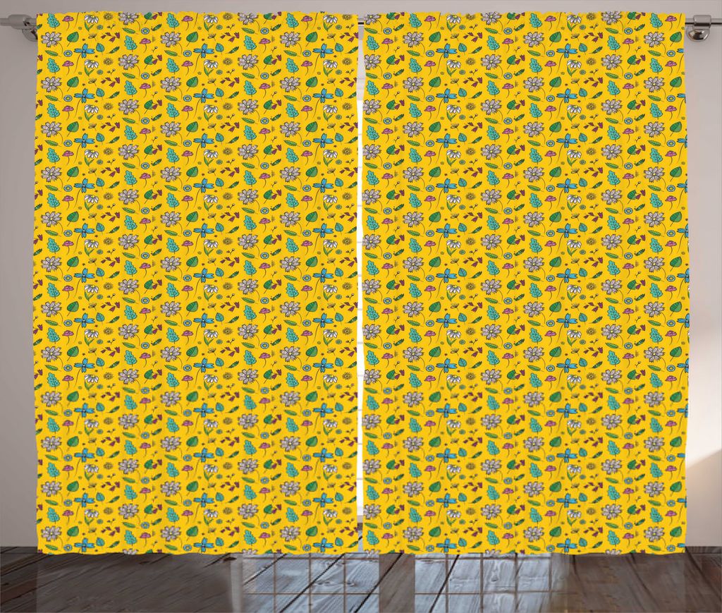 ABAKUHAUS Frühling Rustikaler Gardine, Nature Awakening Botanical, Schlafzimmer Kräuselband Vorhang mit Schlaufen und Haken, 280 x 225 cm, Erde G...