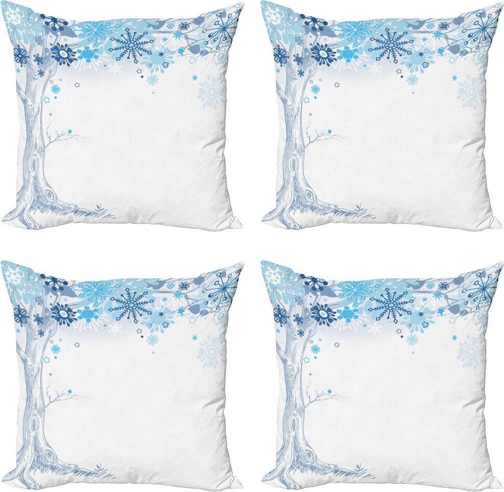 ABAKUHAUS Winter Kissenbezug Set (4 Stück), Abstrakte Baum Schneeflocken, Moderner Doppelseitiger Digitaldruck, 60 cm x 60 cm, Blau, Grau, Weiß