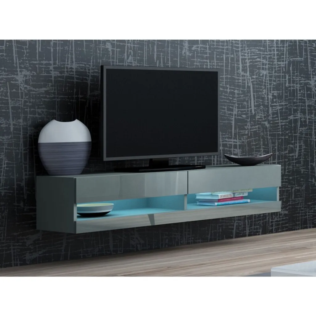 Tavolino TV ASHTON 1 Grigio Lucido 140 cm | Ordine e Stile in Casa