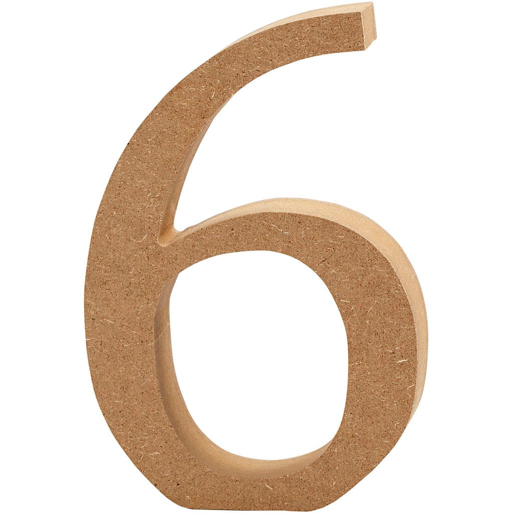Zahl, 6, H 13 cm, Stärke: 2 cm, MDF, 1Stck Produktbild 