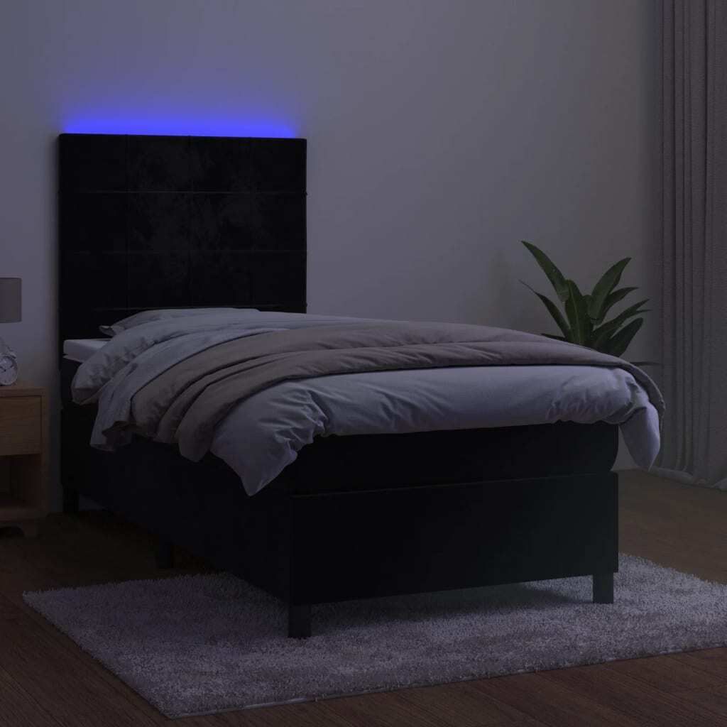 The Living Store Boxspringbett mit Matratze & LED Schwarz 90x200 cm Samt