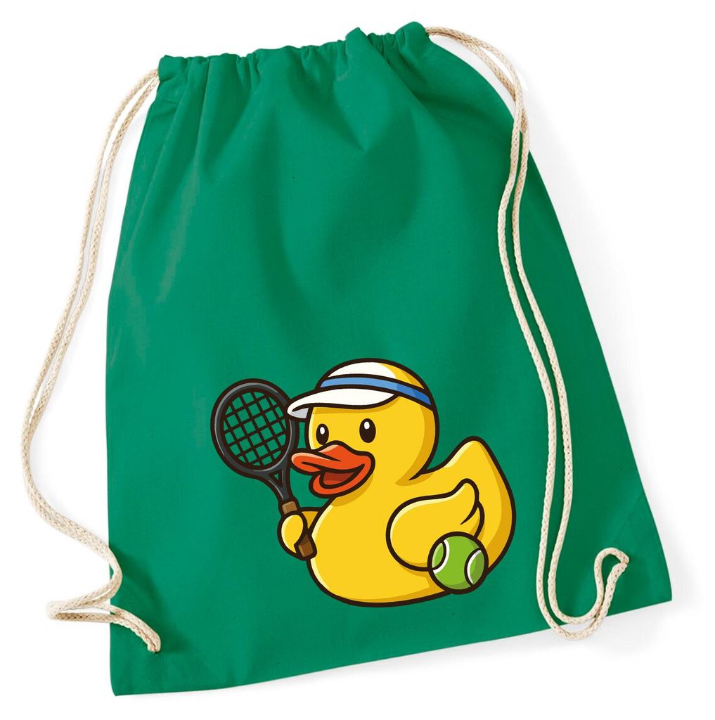Huuraa Turnbeutel Quietscheente Tennis-Spieler Gummiente Tennissportler 12 Liter Kelly Green Baumwolle Rucksack Geschenkidee