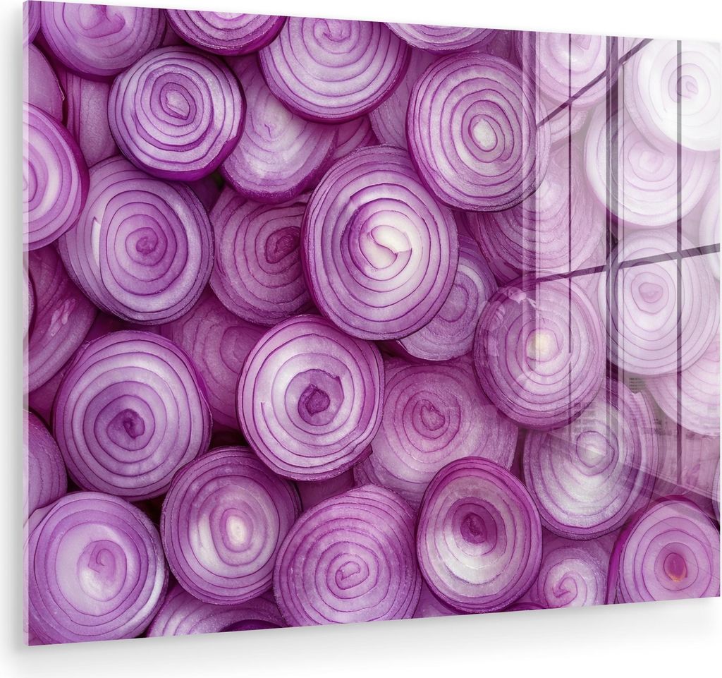 MuchoWow Glasbilder - Bilder auf Wandbild - Foto auf Glas Lila - Zwiebeln - Nahaufnahme 80x60 cm Wanddekoration aus Glas - Acrylglasbild - Acrylbil...