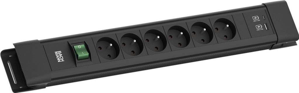 BACHMANN CONNECTUS 6xUTE, 1xSchalter 1xUSB A/C 22W 2,0m CEE7/7 Schwarz