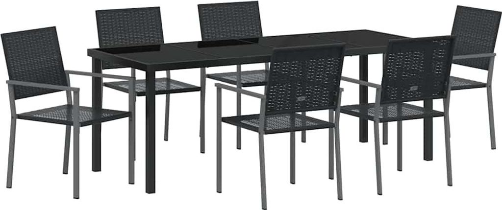 vidaXL Garten Essgruppe 7 pcs Schwarz PE-Rattan