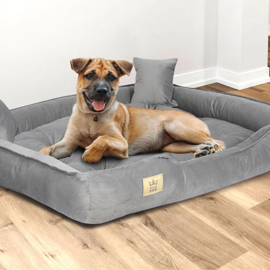 Lit pour chien en velours doux gris avec oreiller de couchage